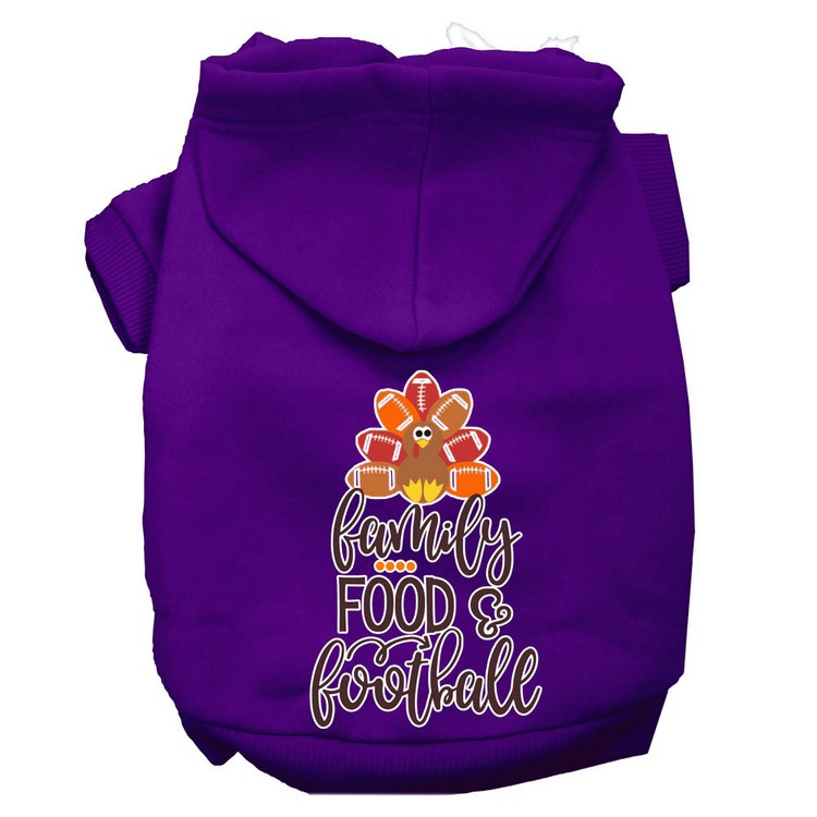 Family, Food, and Football Screen Print Dog Hoodie Purple XXXL